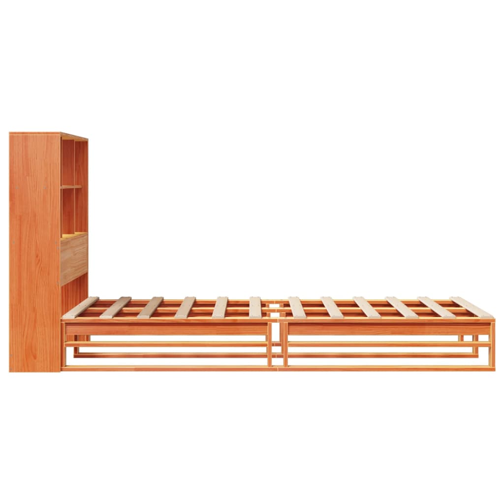 Seng med bokhylle uten madrass voksbrun 100x200 cm heltre