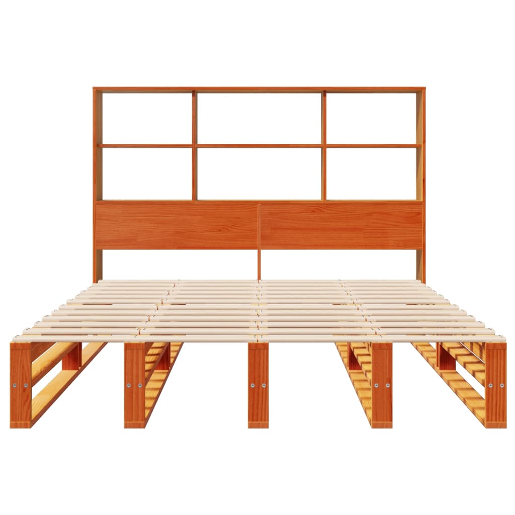 Seng med bokhylle uten madrass voksbrun 150x200 cm heltre