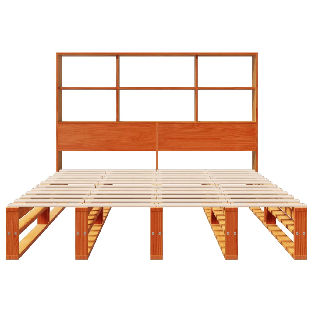 Seng med bokhylle uten madrass voksbrun 160x200 cm heltre