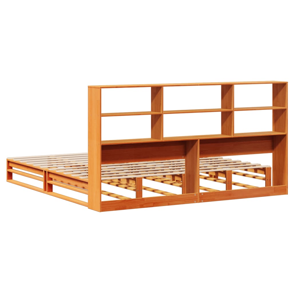 Seng med bokhylle uten madrass voksbrun 180x200 cm heltre