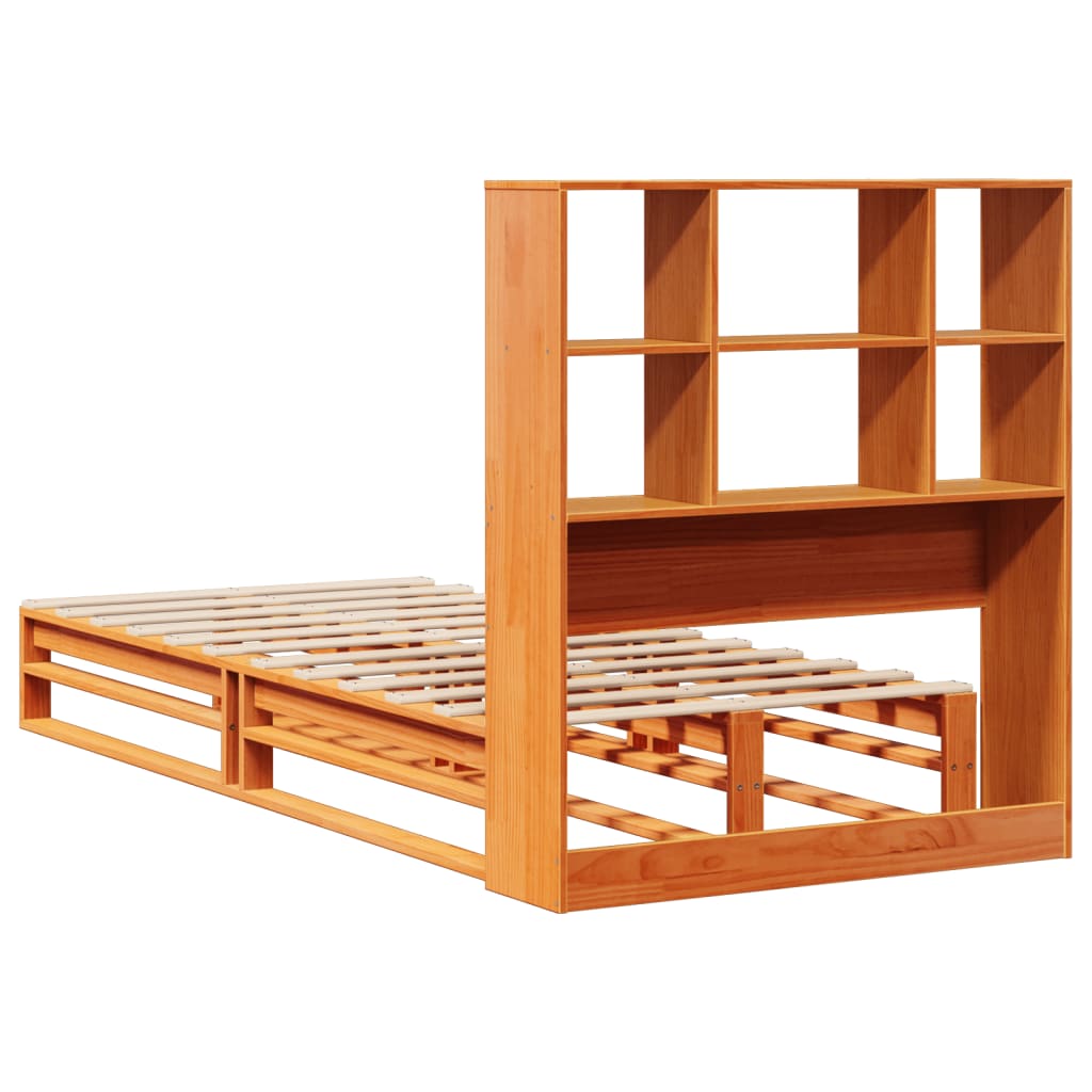 Seng med bokhylle uten madrass voksbrun 75x190 cm heltre