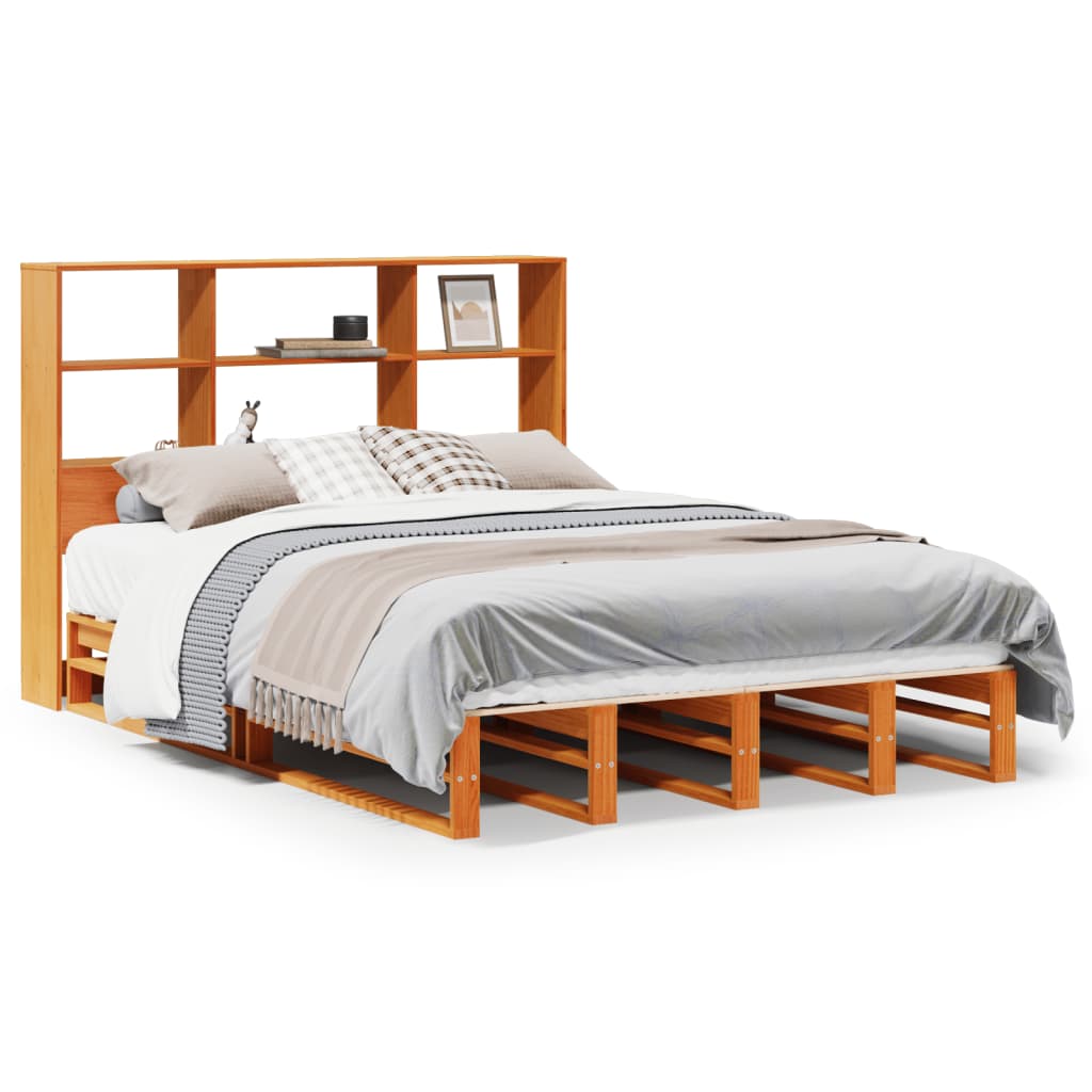 Seng med bokhylle uten madrass voksbrun 120x190 cm heltre