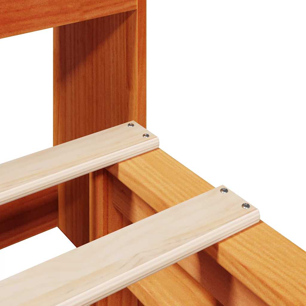 Seng med bokhylle uten madrass voksbrun 140x190 cm heltre