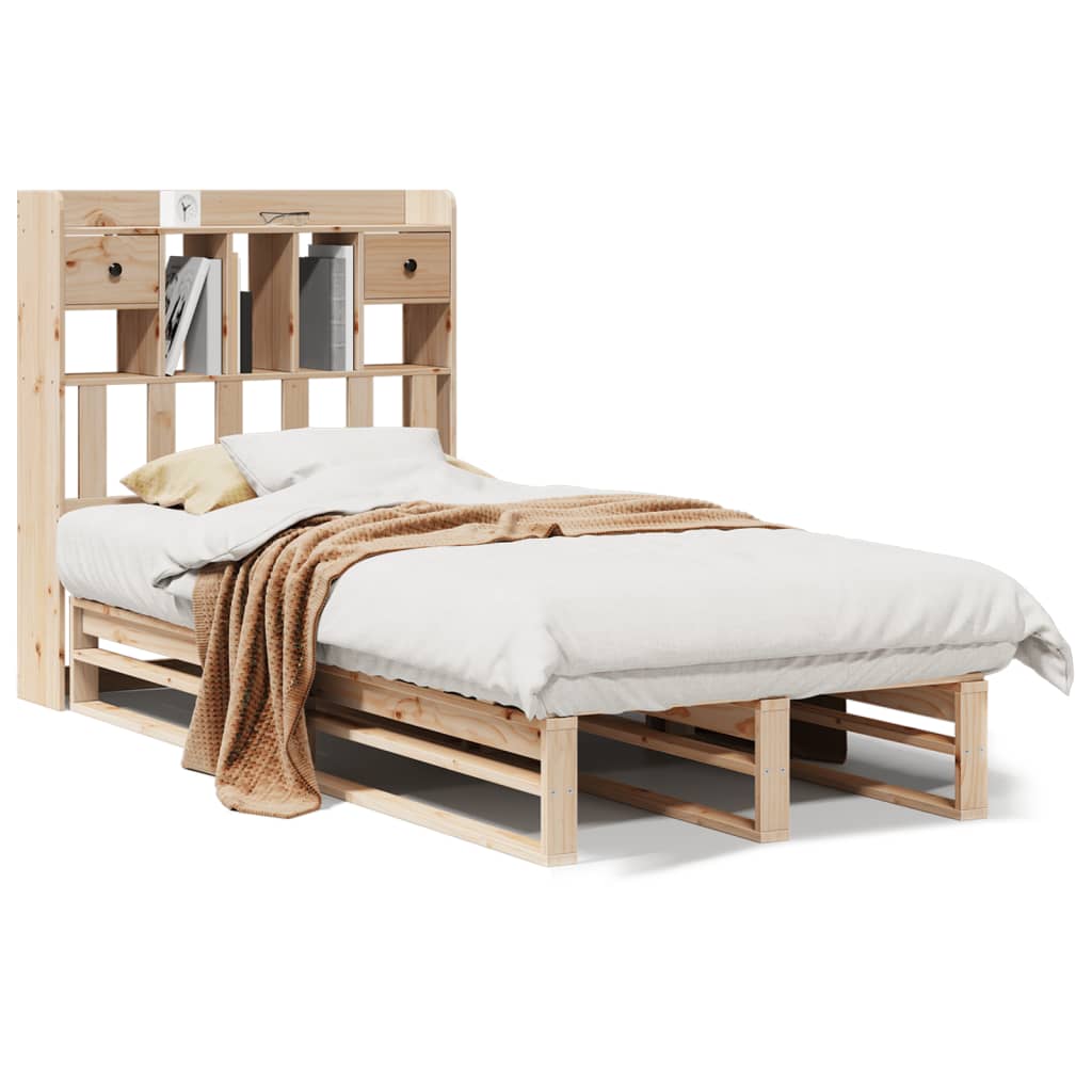 Seng med bokhylle uten madrass 90x200 cm heltre furu
