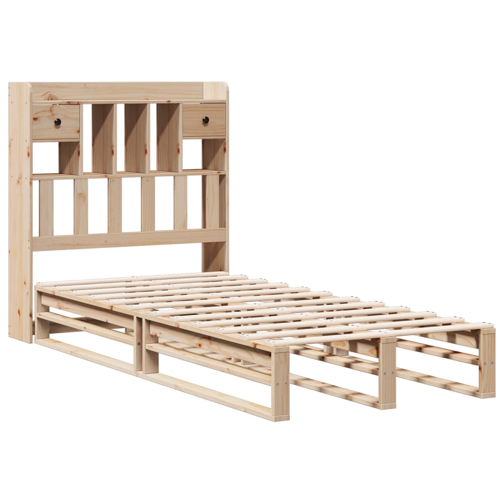 Seng med bokhylle uten madrass 90x200 cm heltre furu