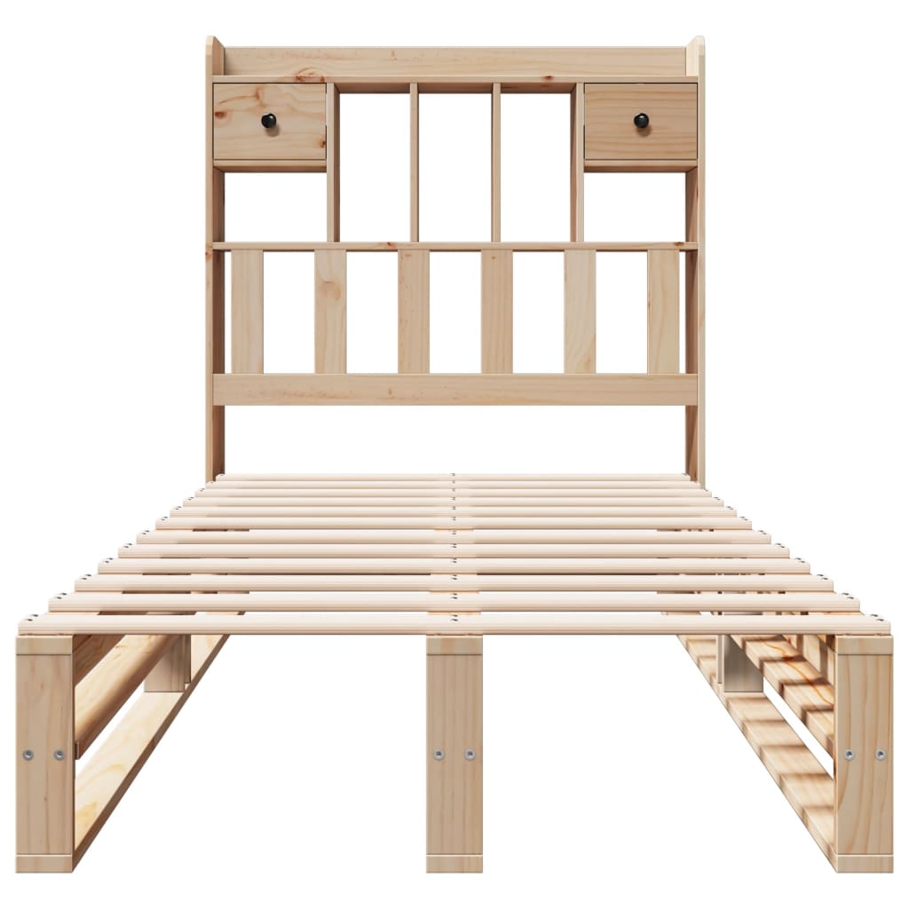 Seng med bokhylle uten madrass 90x200 cm heltre furu