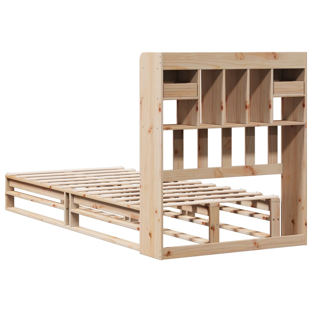 Seng med bokhylle uten madrass 90x200 cm heltre furu