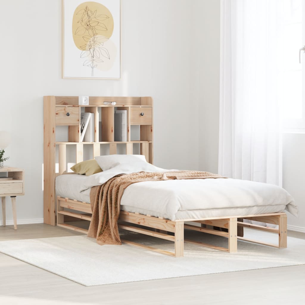 Seng med bokhylle uten madrass 90x200 cm heltre furu