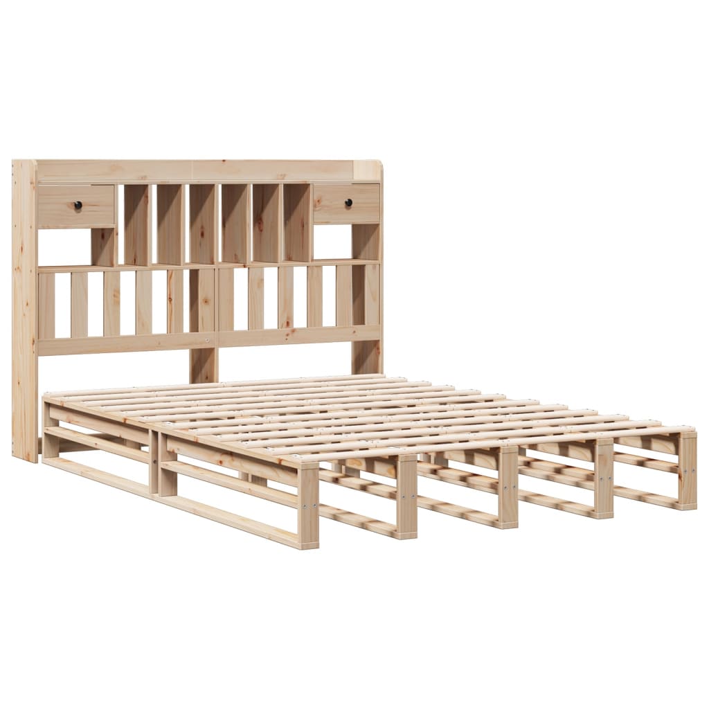 Seng med bokhylle uten madrass 140x200 cm heltre furu