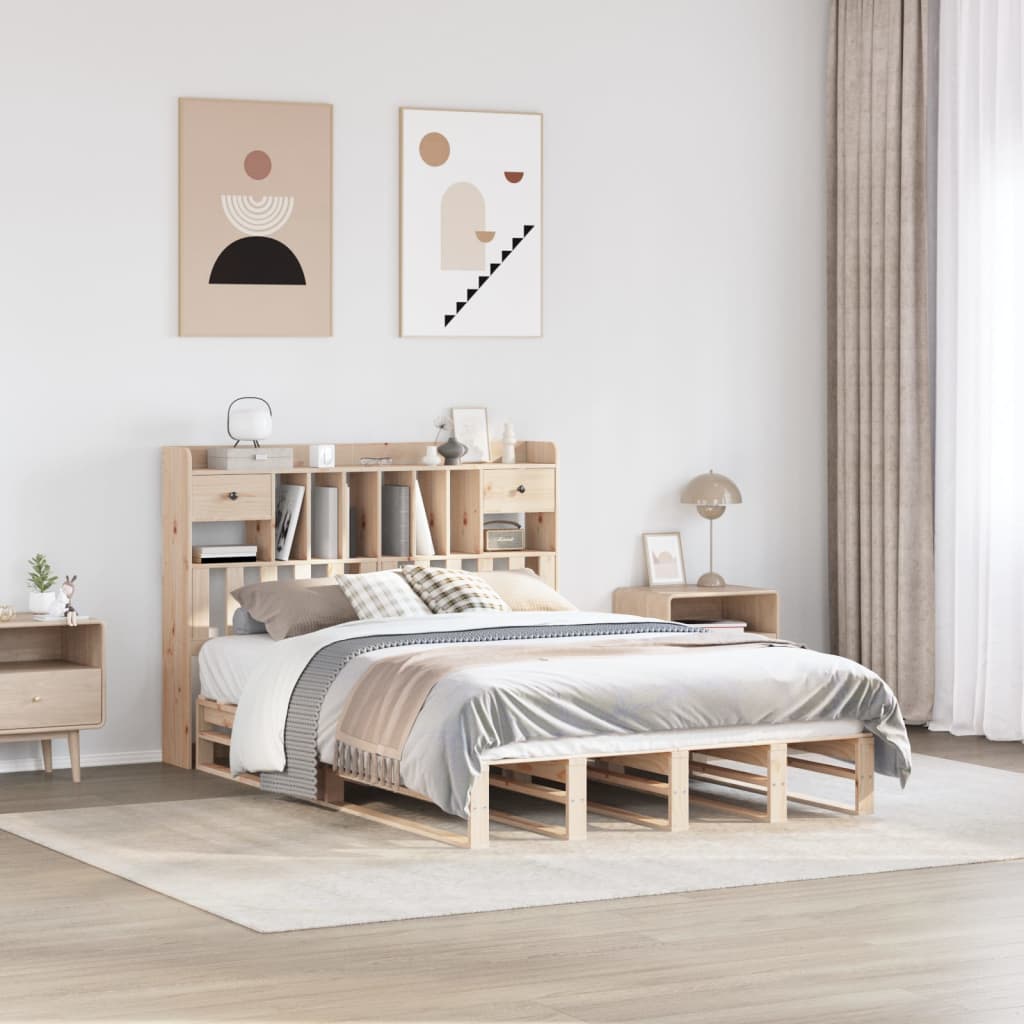 Seng med bokhylle uten madrass 140x200 cm heltre furu