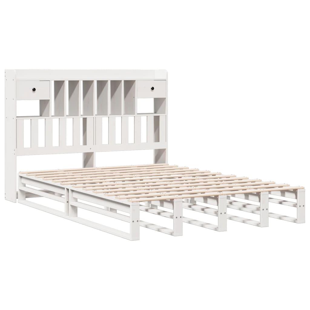 Seng med bokhylle uten madrass hvit 140x200 cm heltre furu