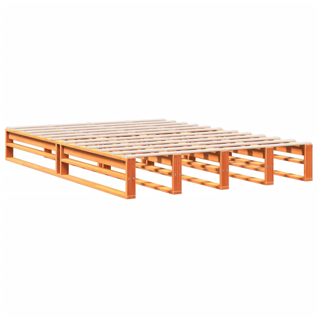 Seng med bokhylle uten madrass voksbrun 150x200 cm heltre furu