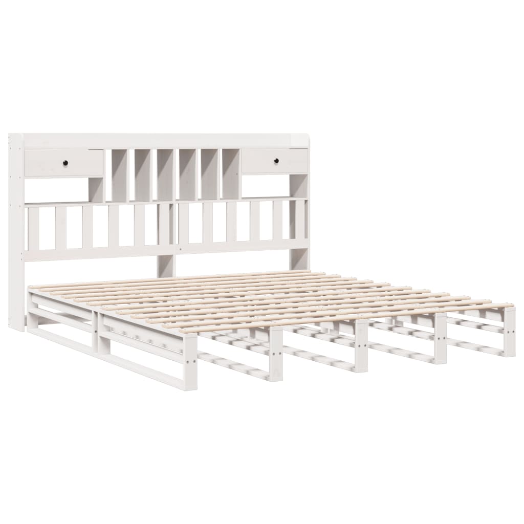 Seng med bokhylle uten madrass hvit 180x200 cm heltre furu