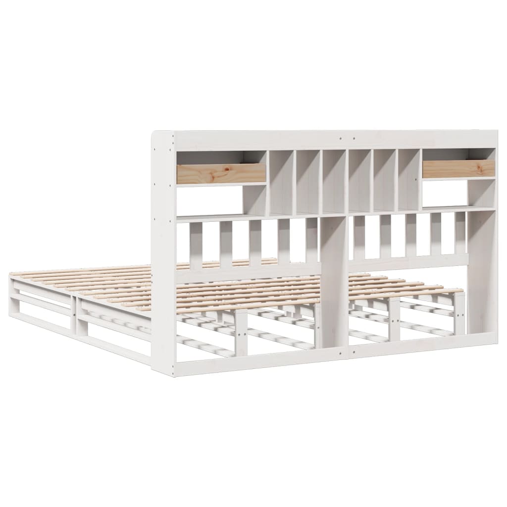 Seng med bokhylle uten madrass hvit 180x200 cm heltre furu