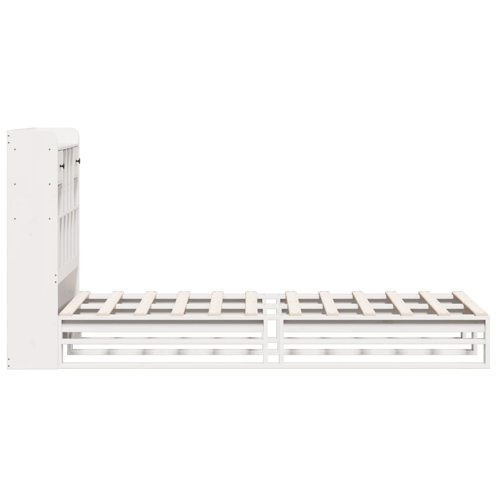 Seng med bokhylle uten madrass hvit 75x190 cm heltre furu