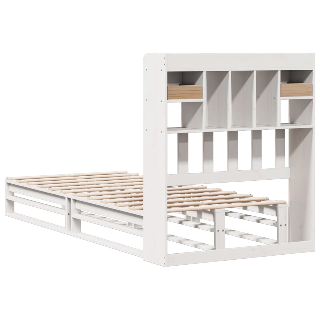 Seng med bokhylle uten madrass hvit 75x190 cm heltre furu