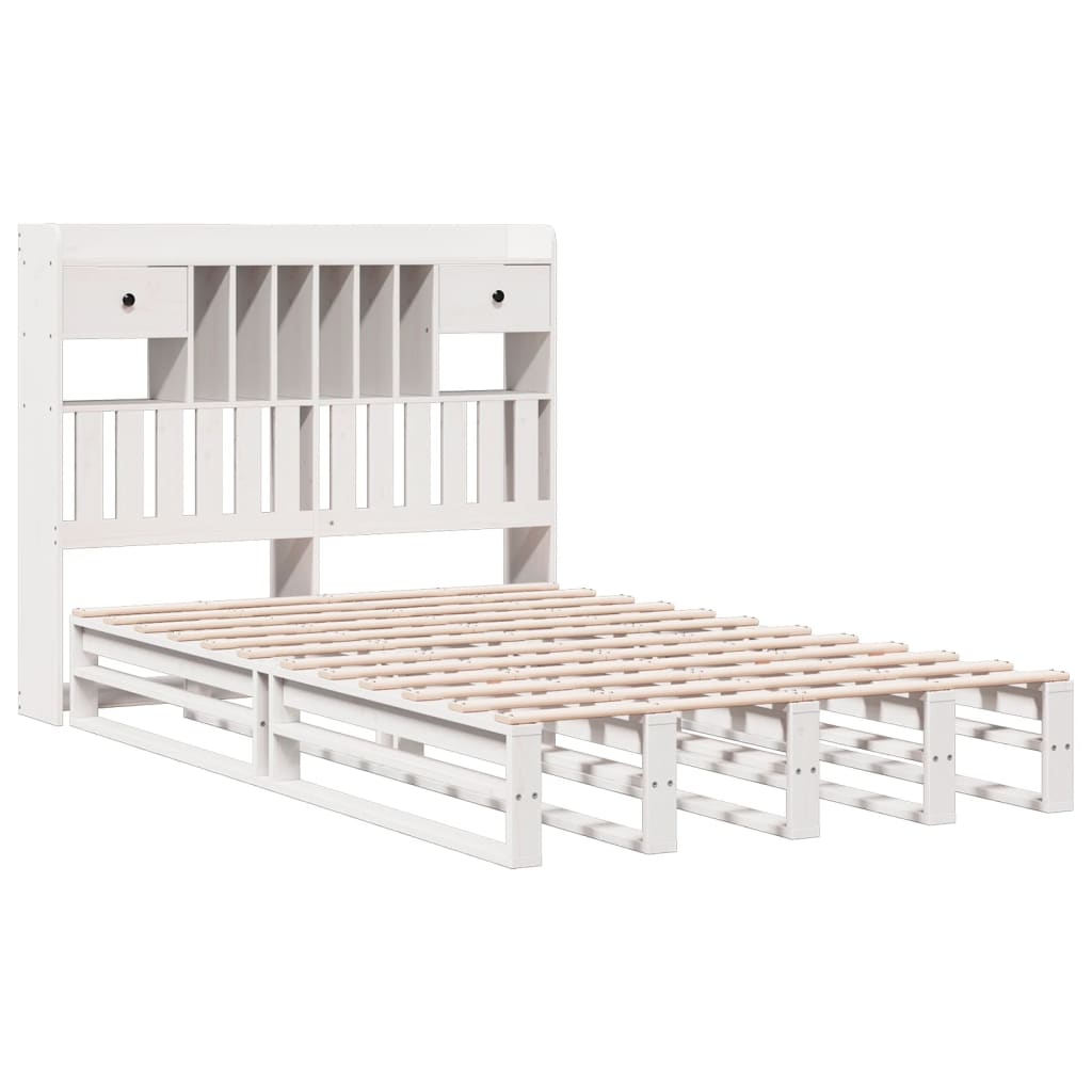 Seng med bokhylle uten madrass hvit 135x190 cm heltre furu