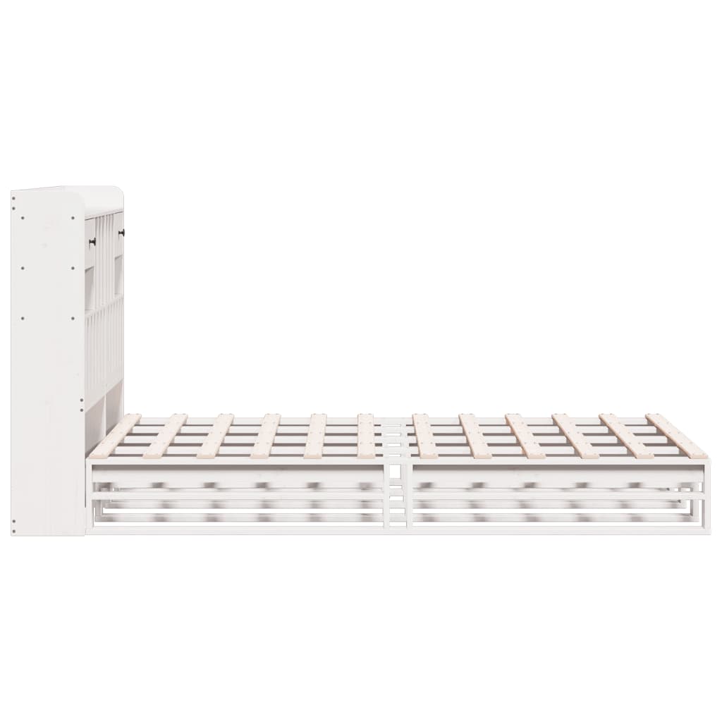 Seng med bokhylle uten madrass hvit 135x190 cm heltre furu