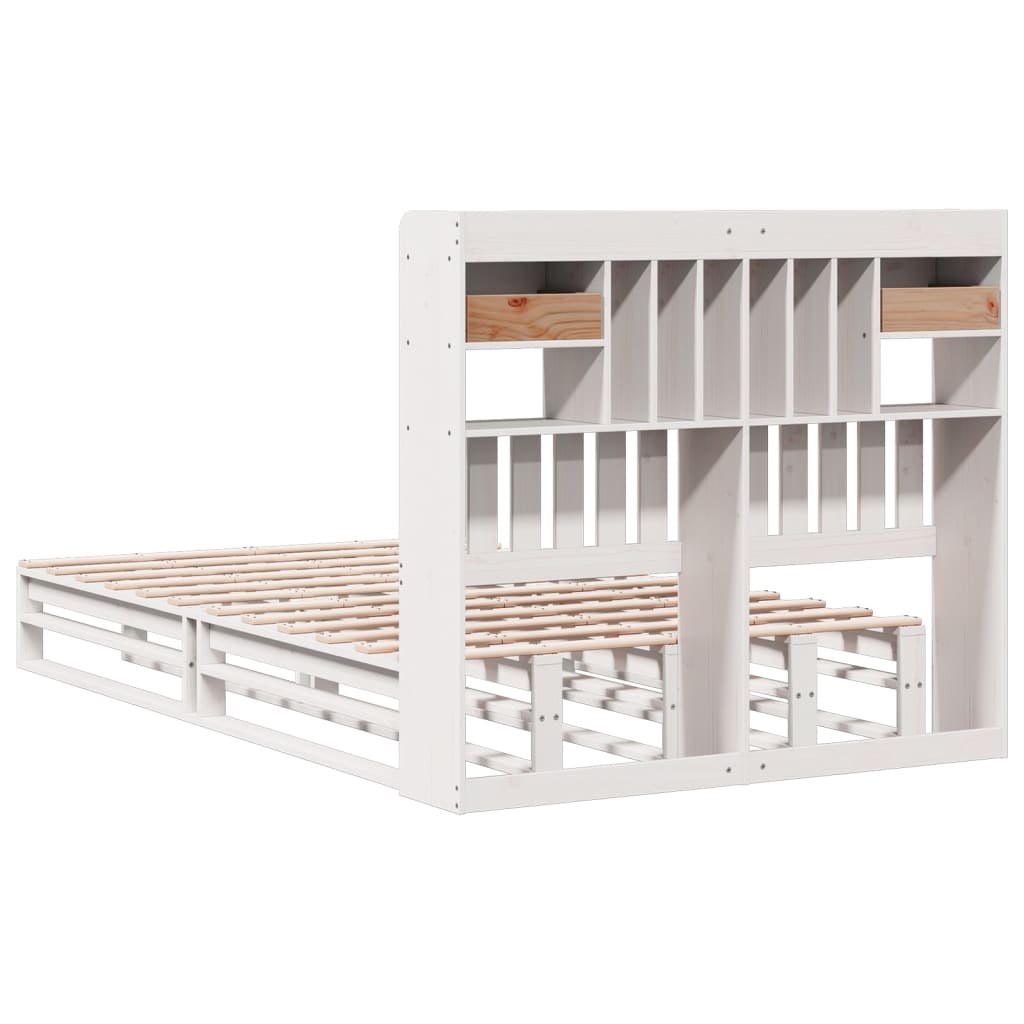 Seng med bokhylle uten madrass hvit 135x190 cm heltre furu