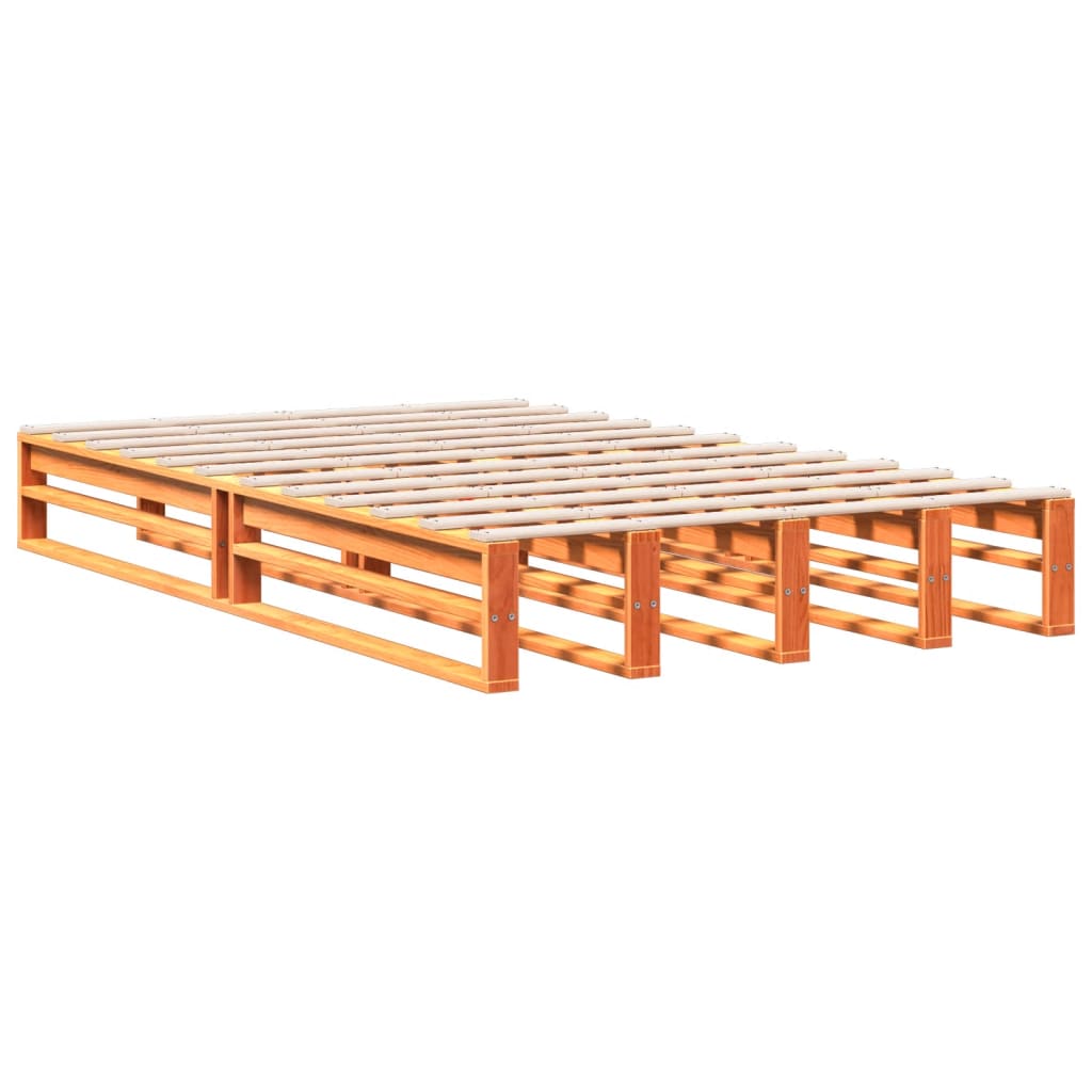 Seng med bokhylle uten madrass voksbrun 135x190 cm heltre furu