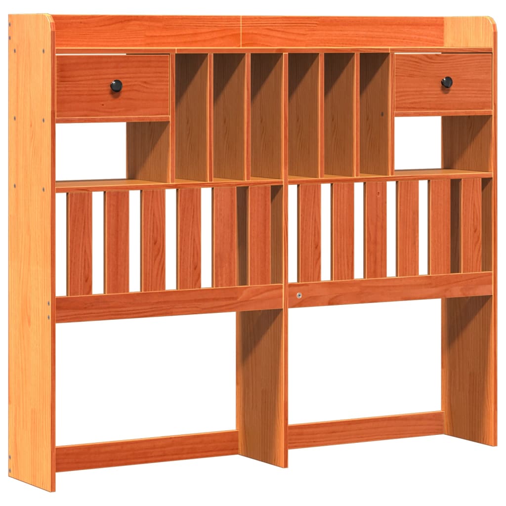 Seng med bokhylle uten madrass voksbrun 135x190 cm heltre furu