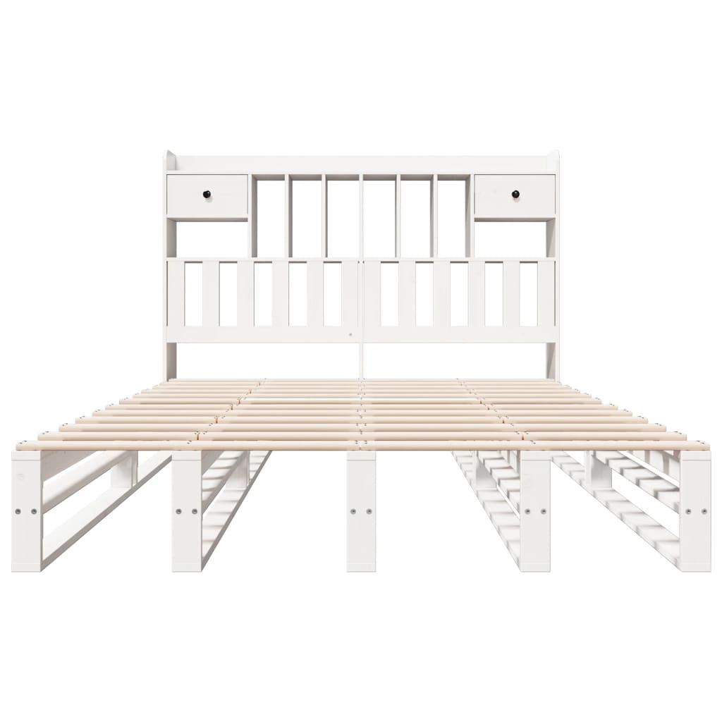 Seng med bokhylle uten madrass hvit 140x190 cm heltre furu