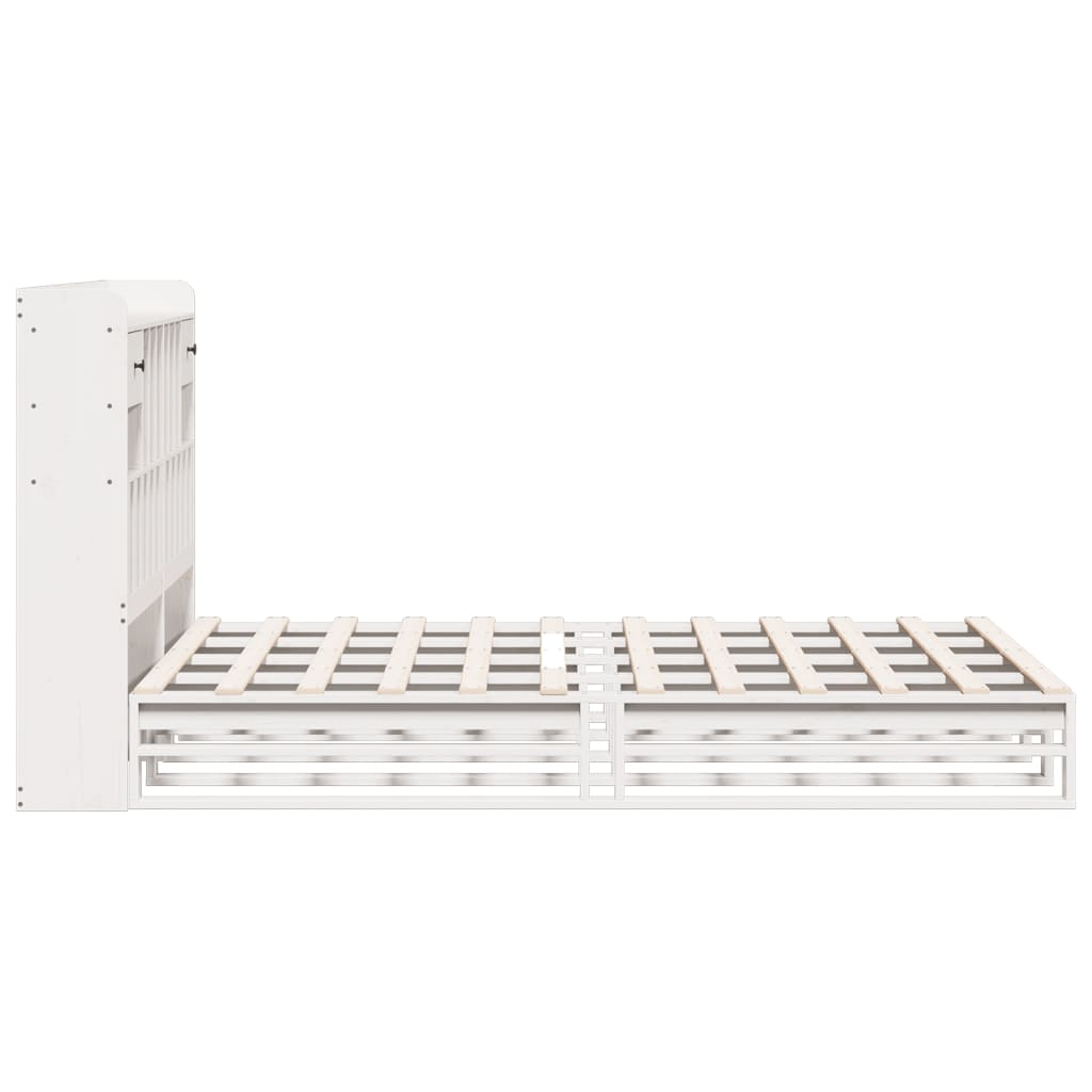 Seng med bokhylle uten madrass hvit 140x190 cm heltre furu