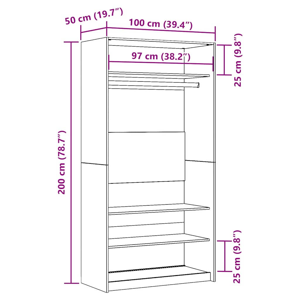 Garderobe gammelt tre 100x50x200 cm konstruert tre