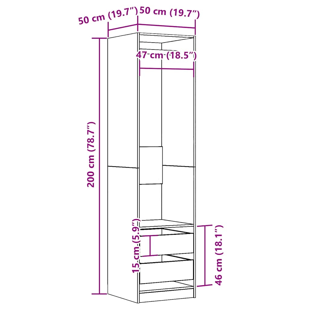 Garderobe gammelt tre 50x50x200 cm konstruert tre