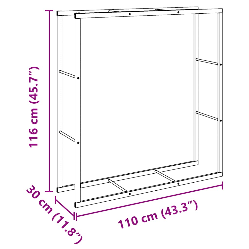 Vedstativ svart 110x30x116 cm stål