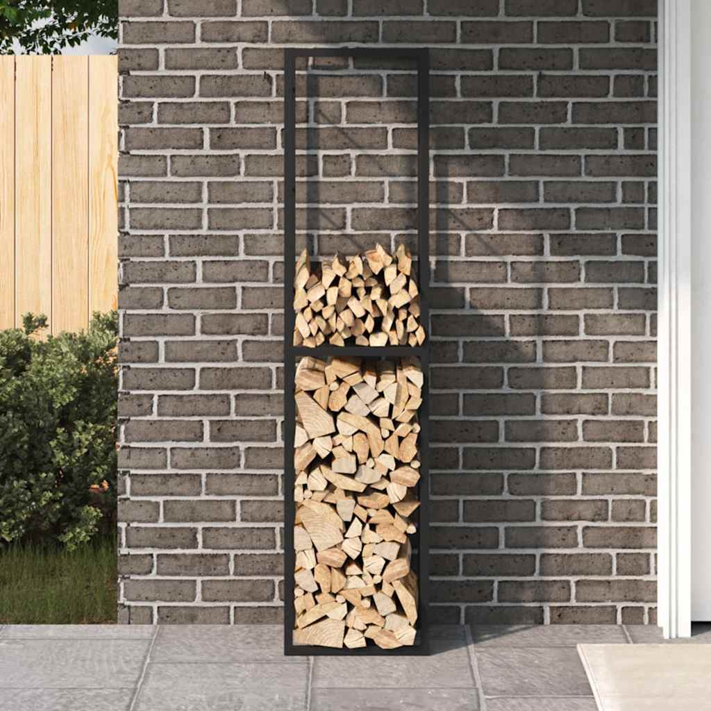 Vedstativ svart 50x30x209 cm stål