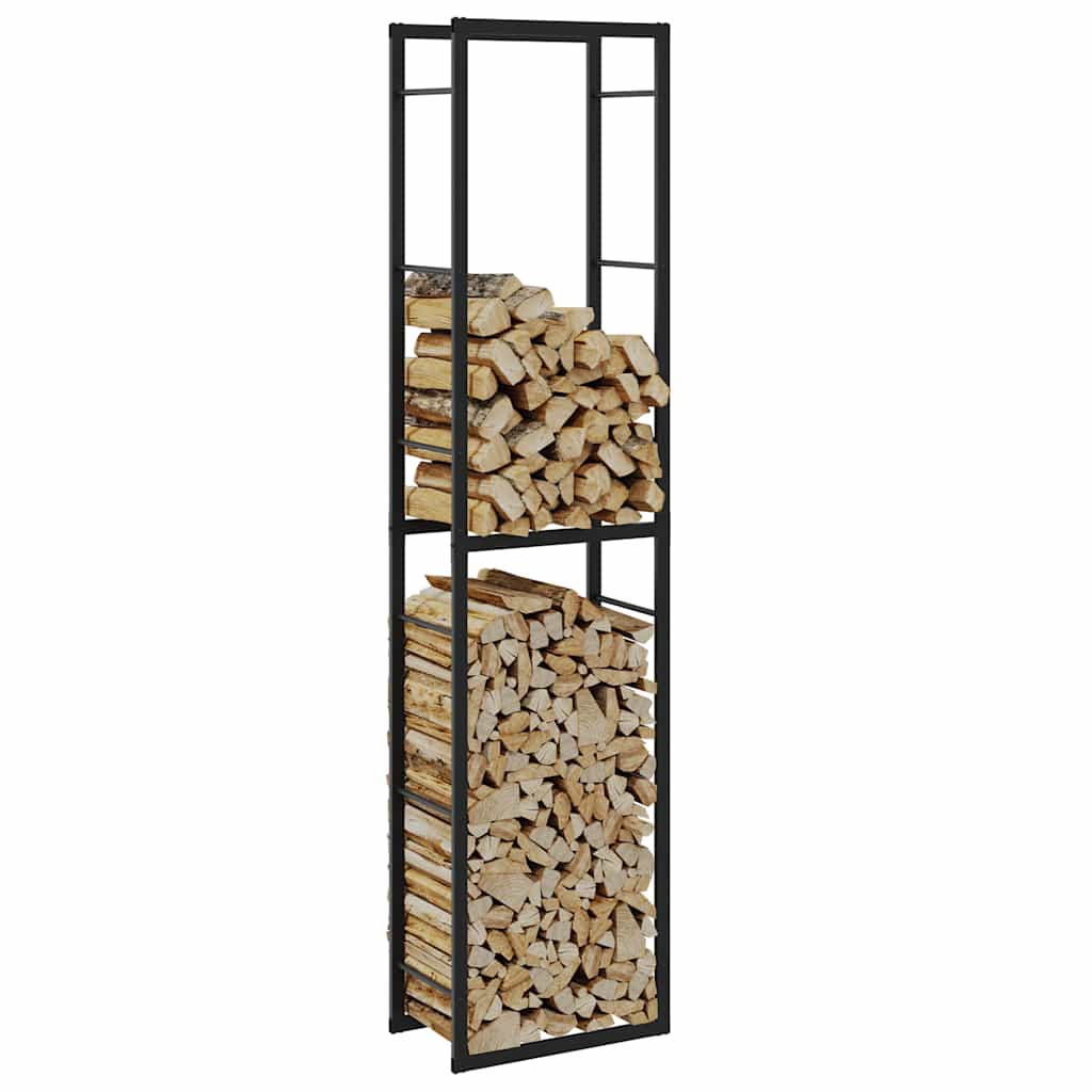 Vedstativ svart 50x30x209 cm stål