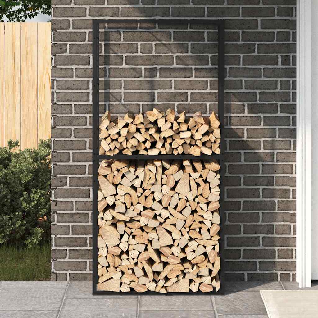 Vedstativ svart 100x30x209 cm stål
