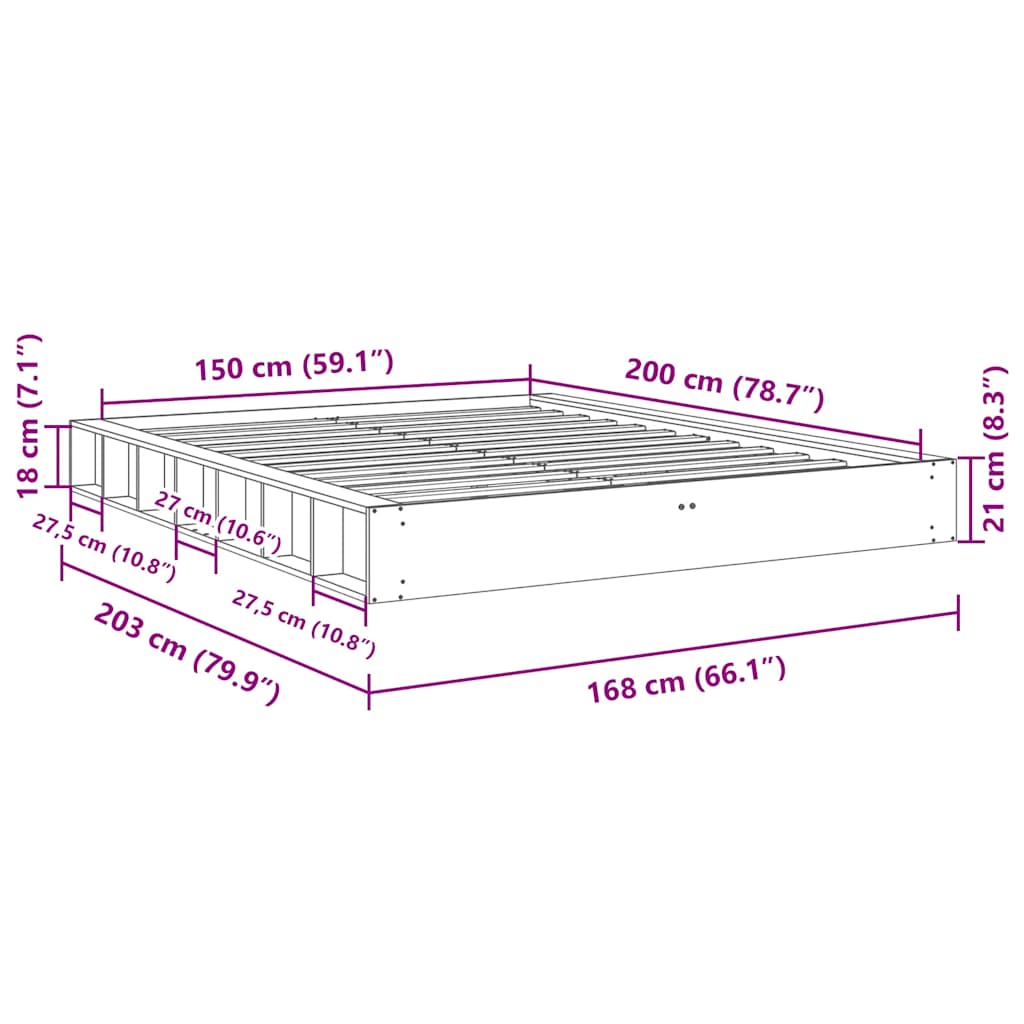 Sengeramme uten Madrass 150x200 cm Heltre Eik