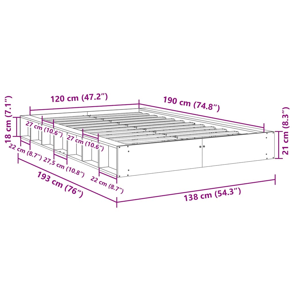 Sengeramme uten Madrass 120x190 cm Heltre Eik