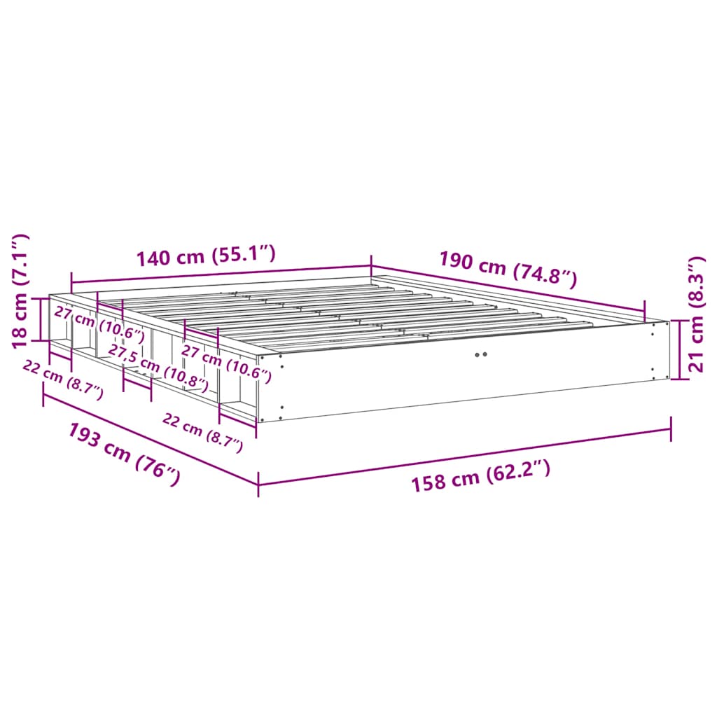 Sengeramme uten Madrass 140x190 cm Heltre Eik