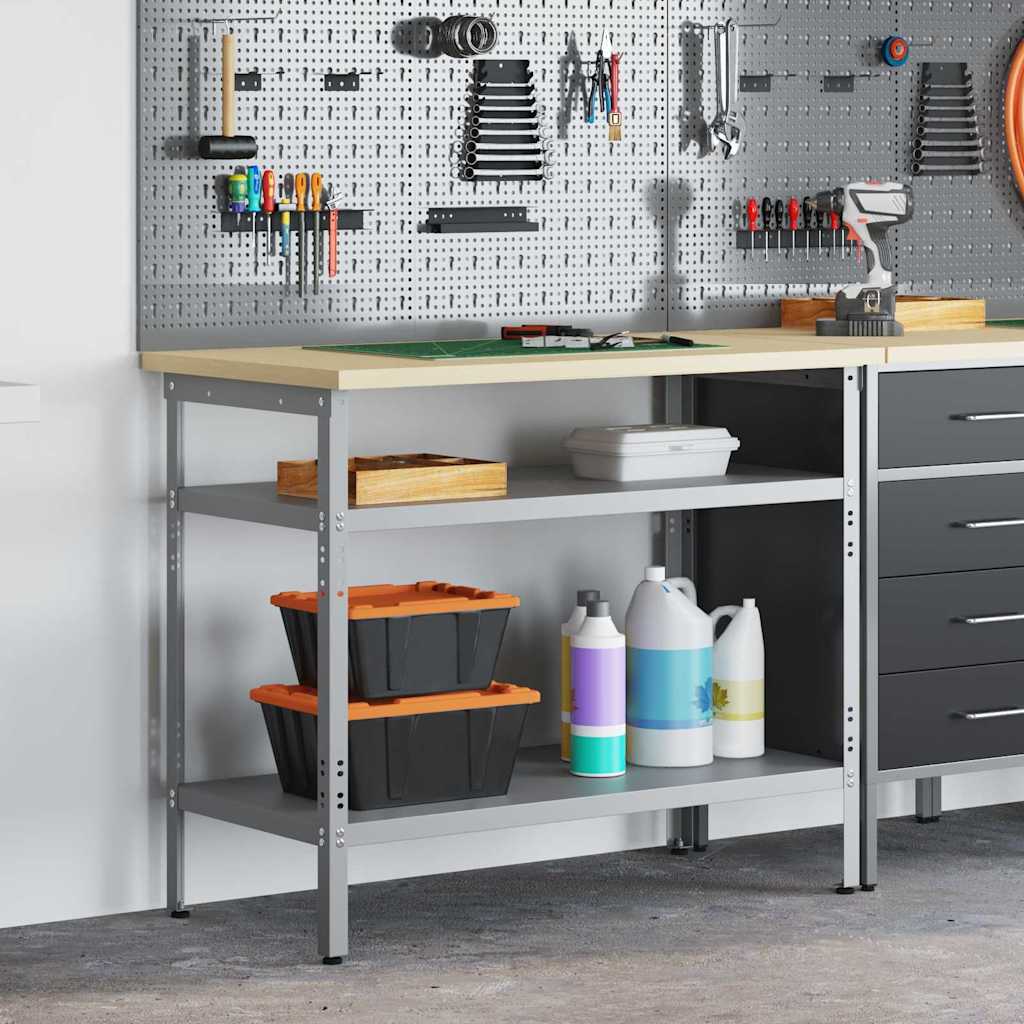Arbeidsbord med hylle Grå 100 x 55 x 85 cm Pulverlakkert stål