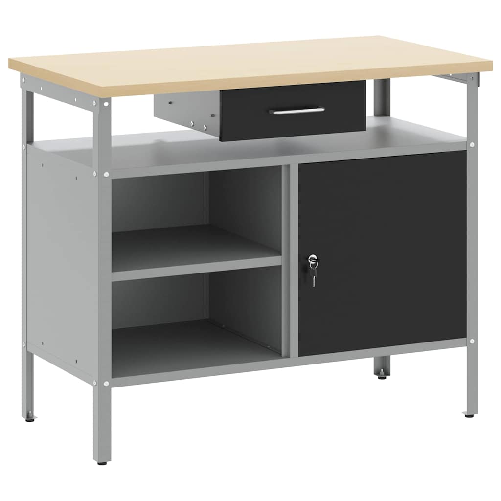 Arbeidsbenk med skuff med hylle Svart og Grå 100 x 55 x 85 cm