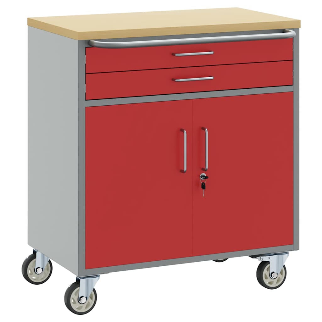 Trolley Rullende Arbeidsbenk med lås Rød og Grå 75 x 45 x 85 cm