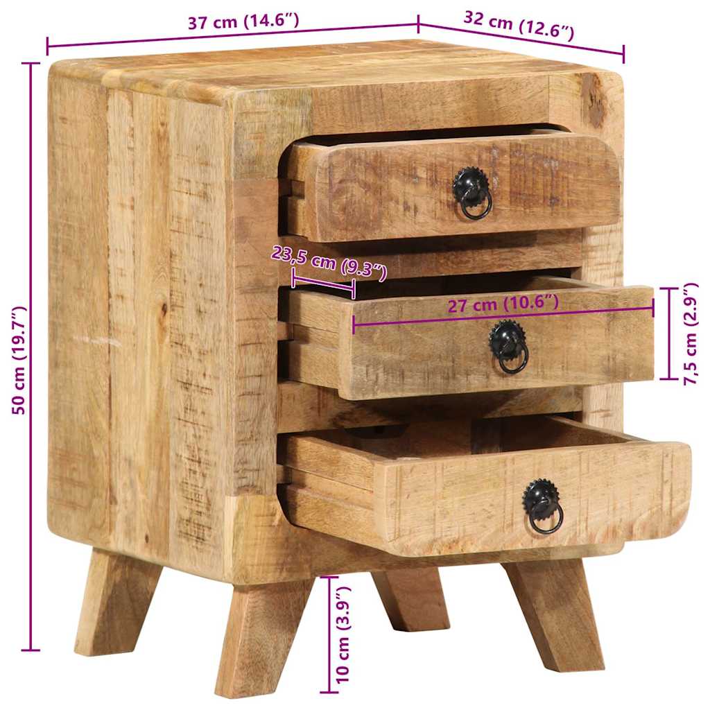 Nattbord 37x32x50 cm grovt heltre mangotre