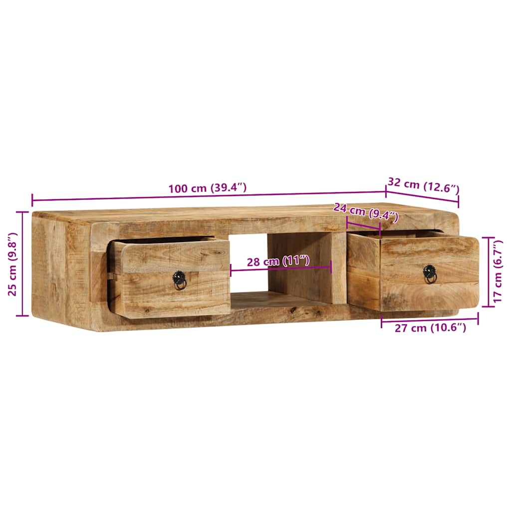 Veggmontert TV-benk 100x32x25 cm grovt heltre mangotre