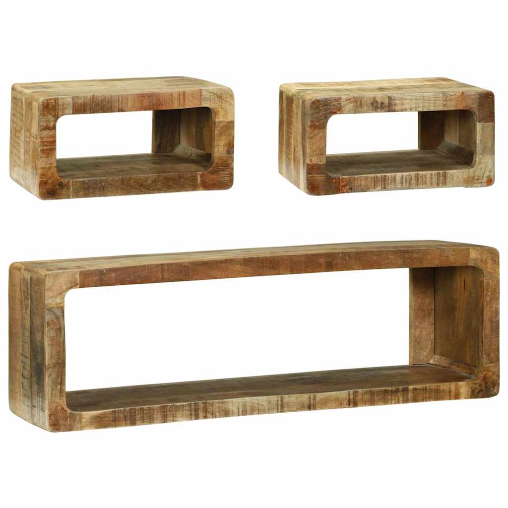 TV-benksett med hylle med lagring 3 pcs Brun Massivt mangotre