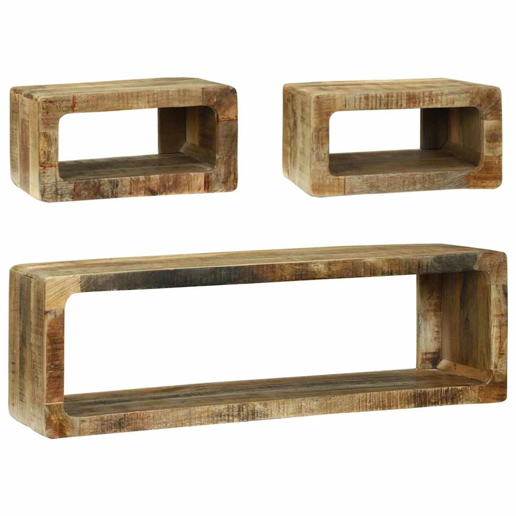 TV-benksett med hylle med lagring 3 pcs Brun Massivt mangotre