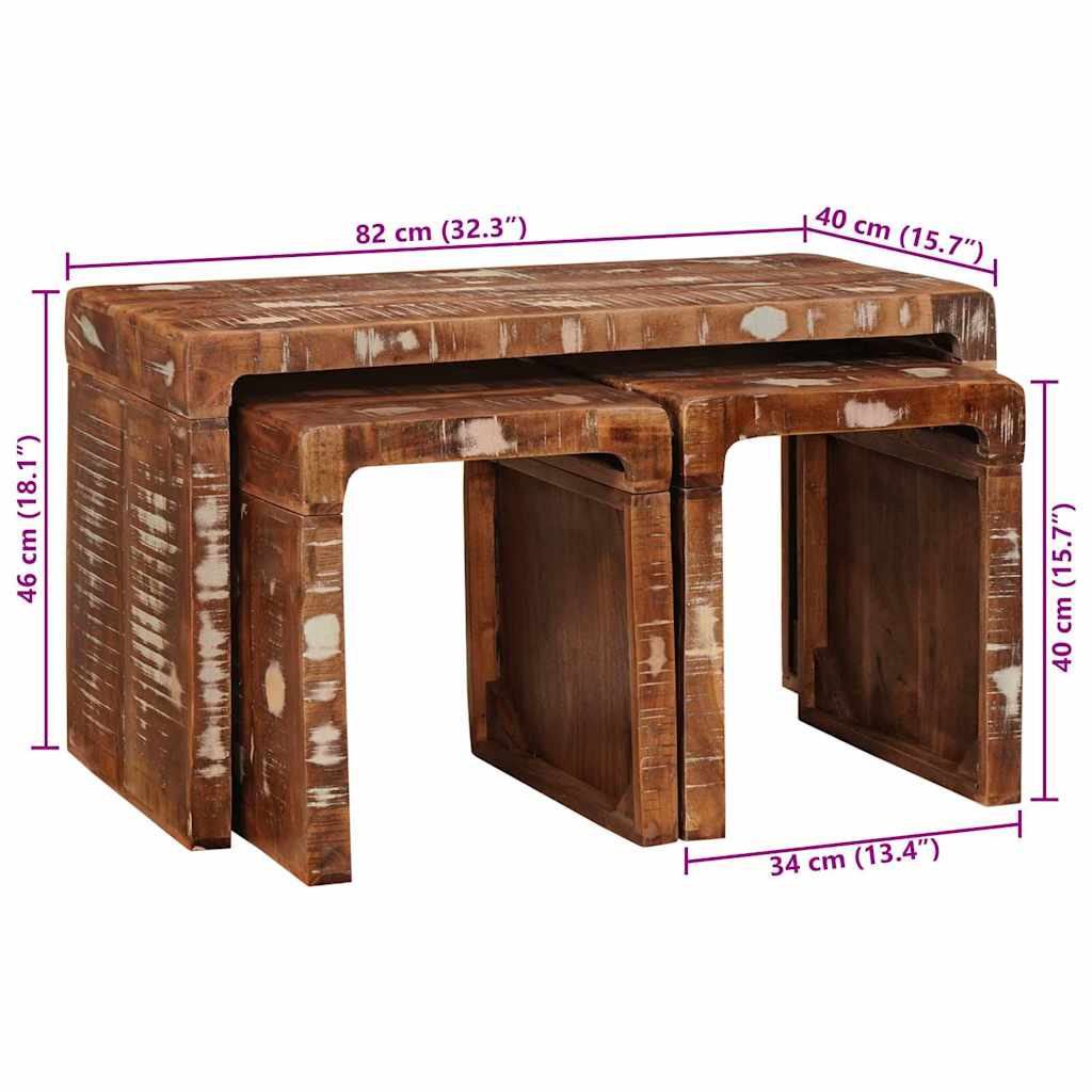 Nesting Bord 3 pcs Brun Massiv Reclaim Tre