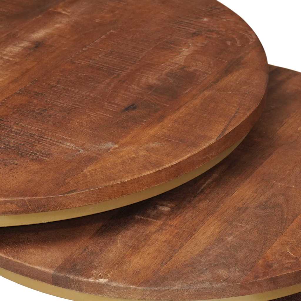 Nestende Kaffebord 3 pcs Honning brun Massivt mangotre og stål