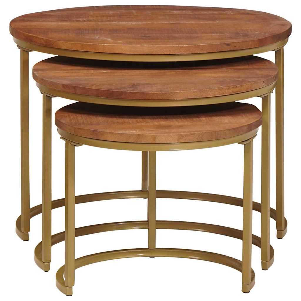 Nestende Kaffebord 3 pcs Honning brun Massivt mangotre og stål