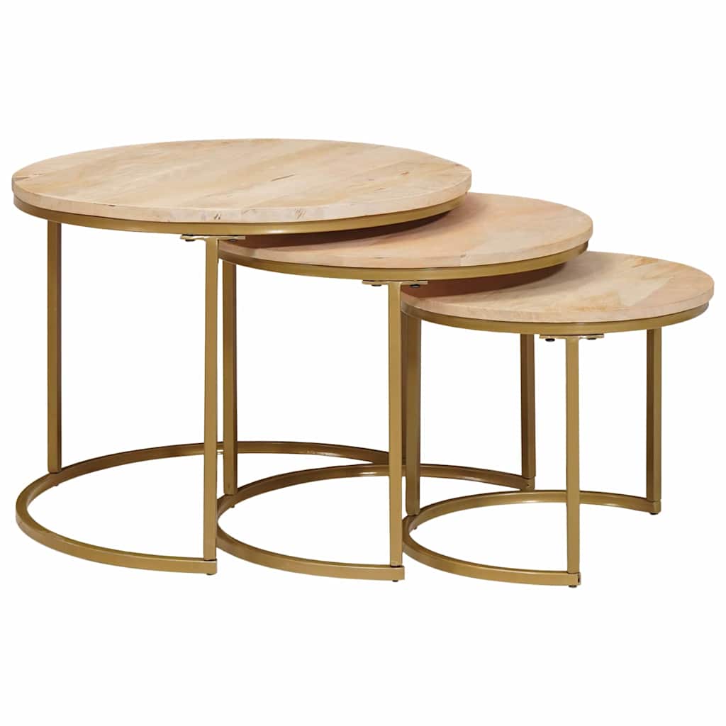 Nestende Kaffebord 3 pcs Brun Massivt mangotre og stål
