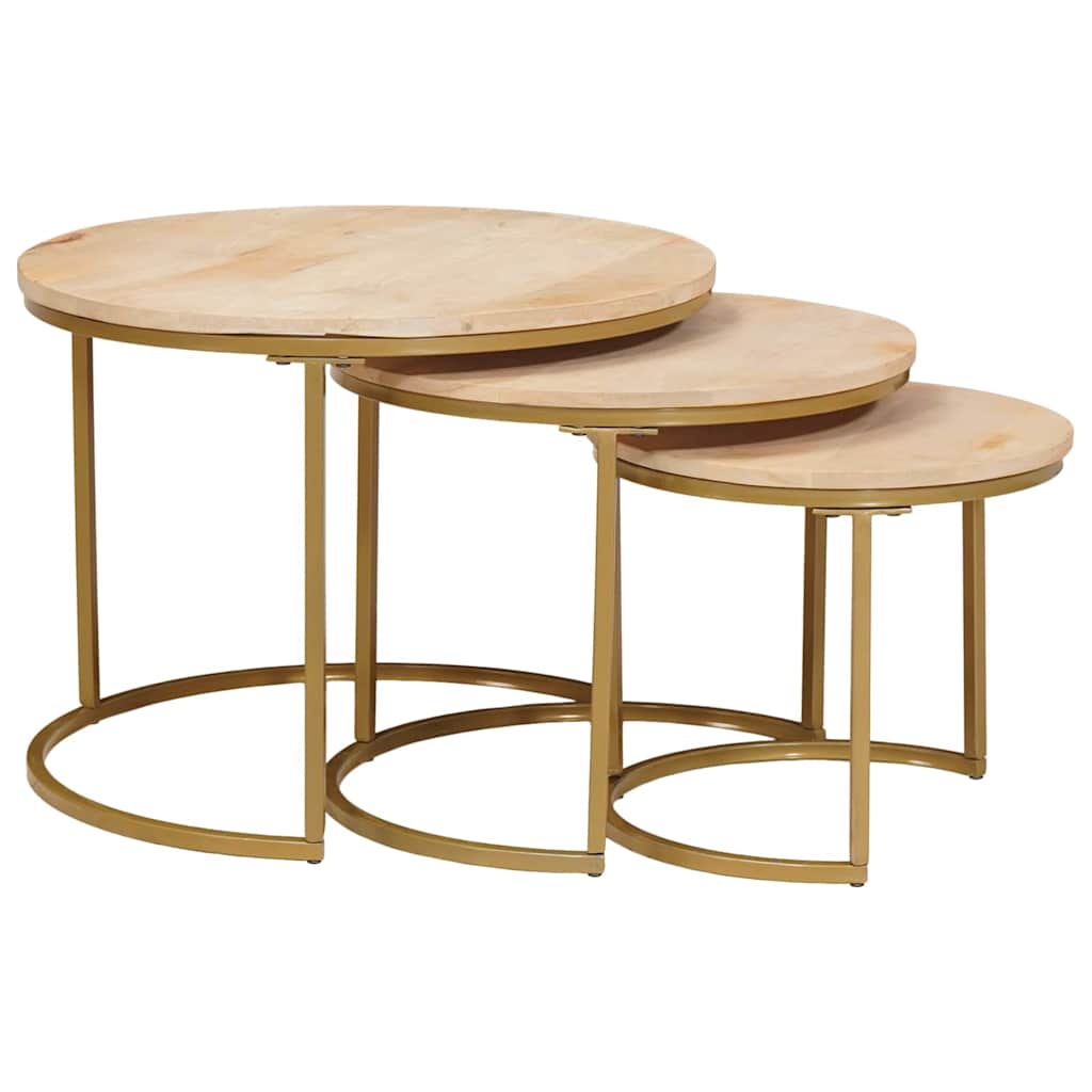 Nestende Kaffebord 3 pcs Brun Massivt mangotre og stål