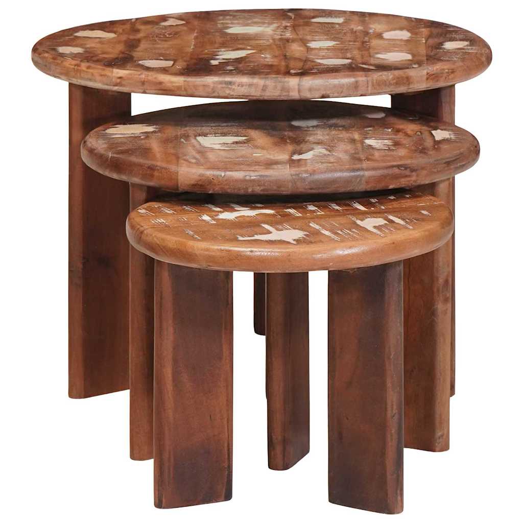 Nestende Kaffebord 3 pcs Flerfarget Massiv gjenbrukt treverk
