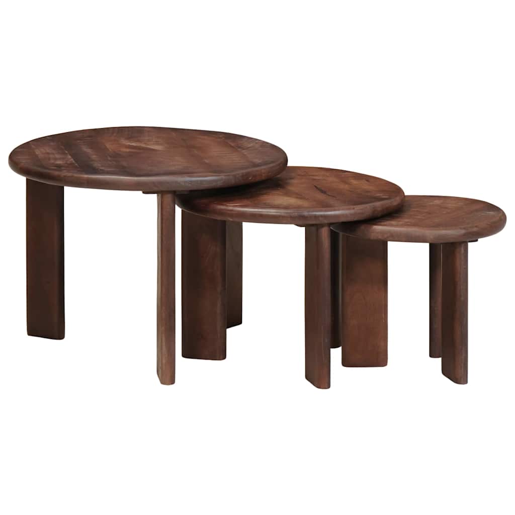 Nestende Kaffebord 3 pcs Mørk brun Massiv mango tre
